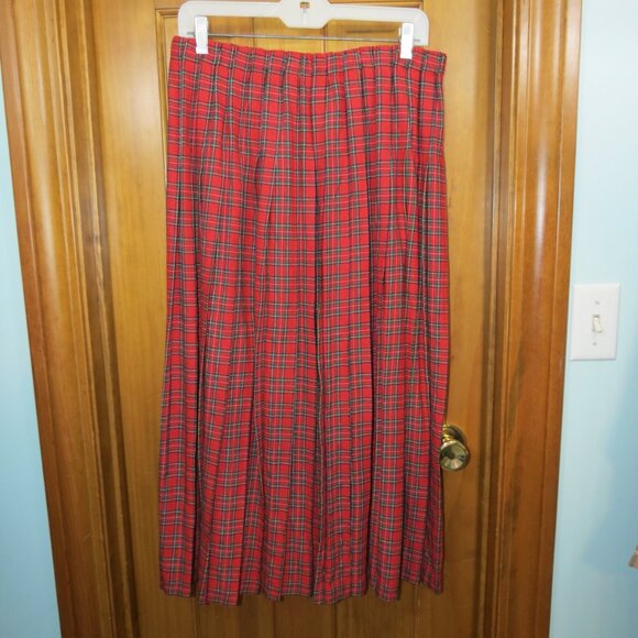 Marisa Christina II Red Plaid Knife Pleat Skirt Elastic Waist Size 1X - Picture 1 of 6